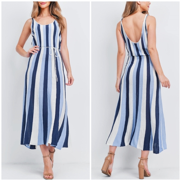 FEW LEFT❗️VERY J Vintage Chic Blue Knitted Midi Dress - Picture 4 of 8